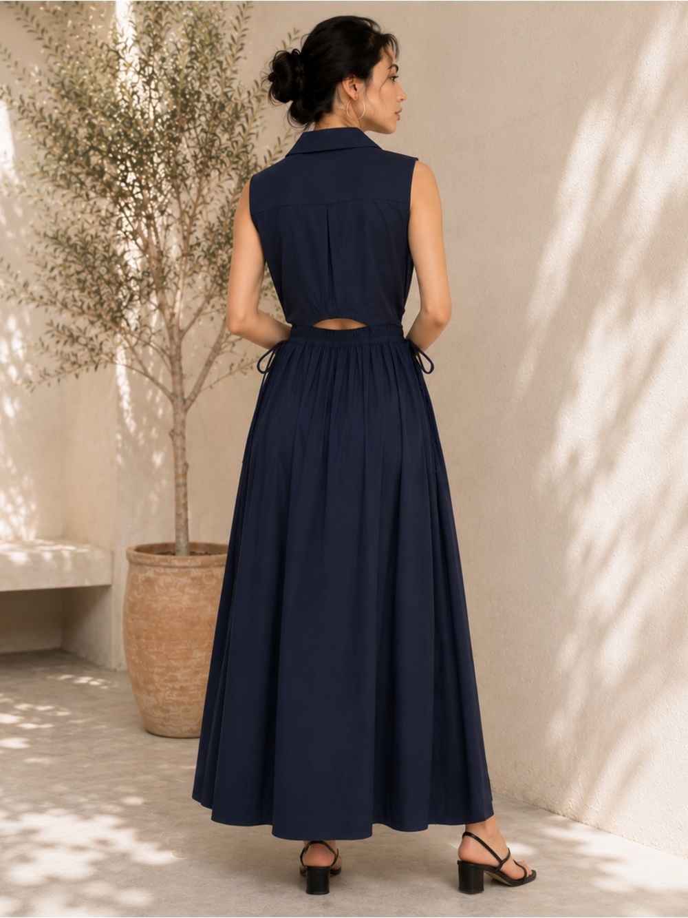 Calvin Klein Navy Sleeveless Maxi Dress with Collared V-Neck - Picture 3 of 7
